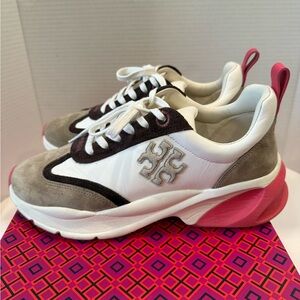 Tory Burch Good Luck Trainer Ivory/Taupe/Pink Sneakers